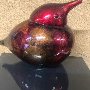 Red and Gold Ceramic Bird Figurine